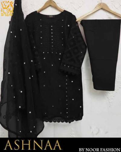 Shirt Heavy Embroidery With Pearls Attached 3Piece