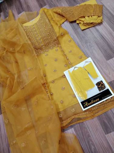 Shirt Heavy Embroidery With Pearls Attached 3Piece