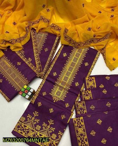Three piece suit with loan Trouser: Embroidered•  Dupatta: Chiffon Emb