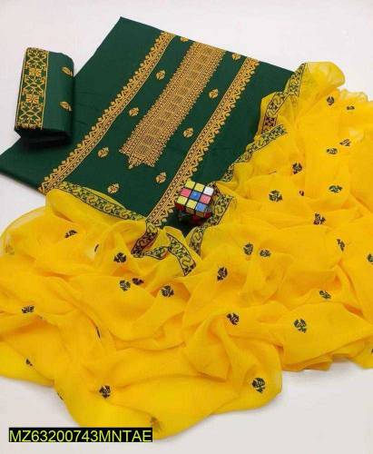 Three piece suit with loan Trouser: Embroidered•  Dupatta: Chiffon Emb
