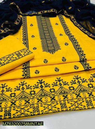 Three piece suit with loan Trouser: Embroidered•  Dupatta: Chiffon Emb
