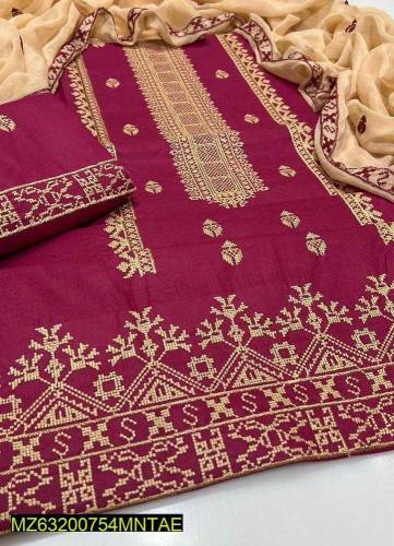 Three piece suit with loan Trouser: Embroidered•  Dupatta: Chiffon Emb