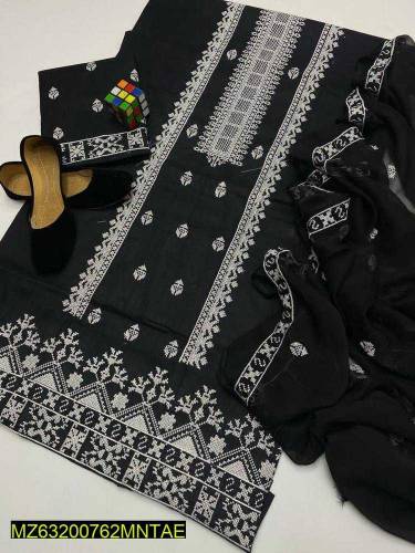 Three piece suit with loan Trouser: Embroidered•  Dupatta: Chiffon Emb