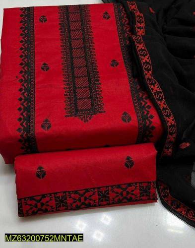 Three piece suit with loan Trouser: Embroidered•  Dupatta: Chiffon Emb