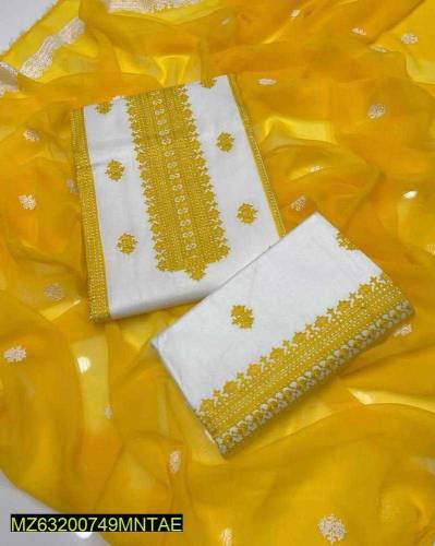 Three piece suit with loan Trouser: Embroidered•  Dupatta: Chiffon Emb