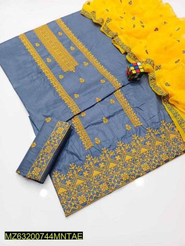 Three piece suit with loan Trouser: Embroidered•  Dupatta: Chiffon Emb