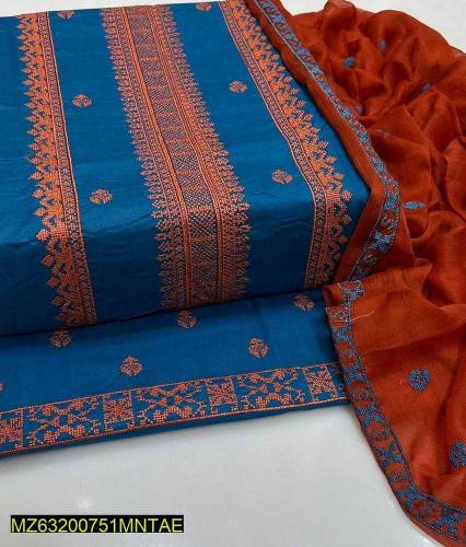 Three piece suit with loan Trouser: Embroidered•  Dupatta: Chiffon Emb