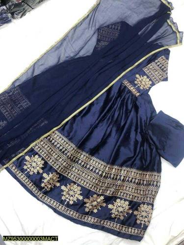 3pcs women stitched shamoz silk embroidered maxi