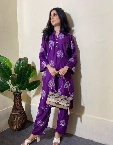 2pcs women’s stitched linen printed suit 