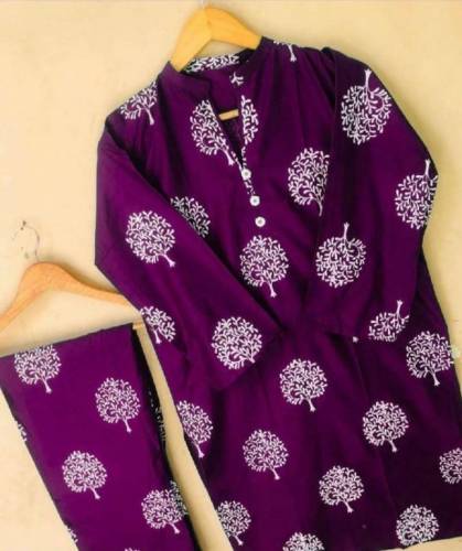 2pcs women’s stitched linen printed suit 