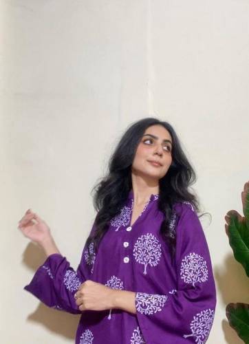 2pcs women’s stitched linen printed suit 