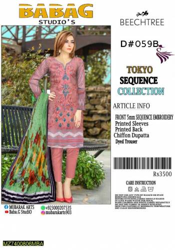 3pcs Lawn women suit unstiched