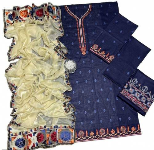 3PC Unstitched Lawn Embroidered Suit 