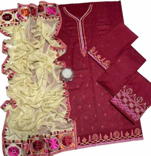 3PC Unstitched Lawn Embroidered Suit 