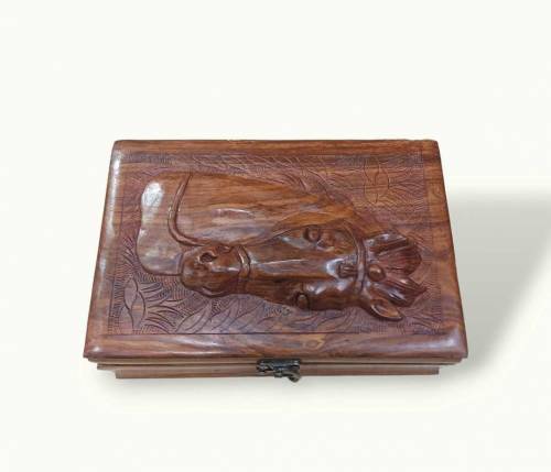 Wooden Jewelry And Make up Box, Carved Faces Jewellery Box.