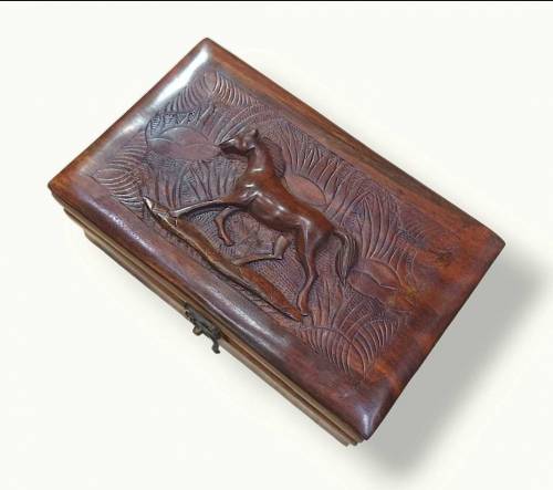 Wooden Jewelry And Make up Box, Carved Faces Jewellery Box.