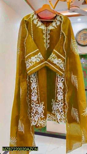 Women•  Fabric: Organza•  Pattern: Embroidered•  Neck Type: V-Neck•  S