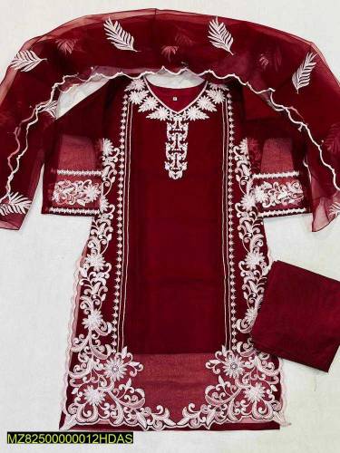 Women•  Fabric: Organza•  Pattern: Embroidered•  Neck Type: V-Neck•  S