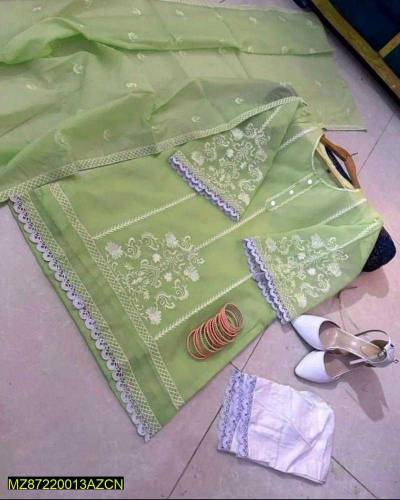 Women•  Fabric: Organza•  Pattern: Embroidered•  Neck Type: V-Neck•  S