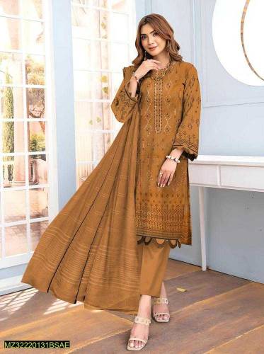 3 pcs womens unstitched Lawn embroidered Suit 