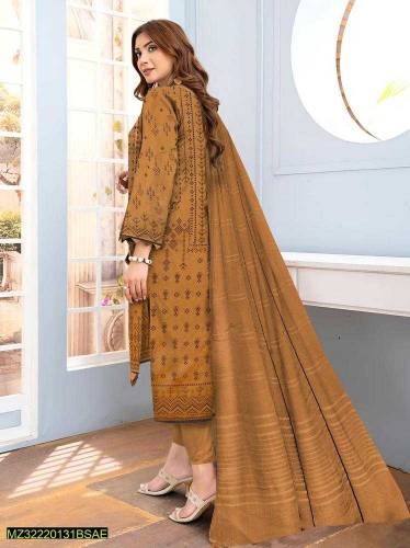 3 pcs womens unstitched Lawn embroidered Suit 