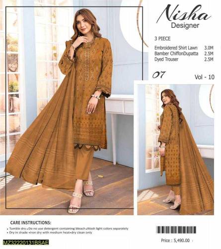 3 pcs womens unstitched Lawn embroidered Suit 
