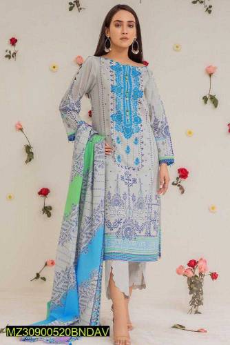 3 PC's woman's Unstitched Viscose Embroidered Suit 