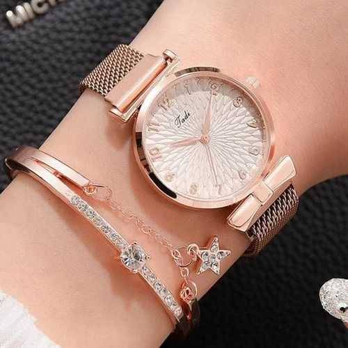 Women Diamond Bracelet and Quartz Watch 2pcs Set
