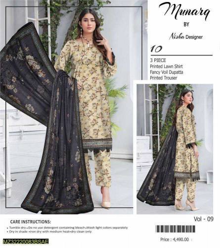 3pcs woma,s unstitched Lawn digital print suit 
