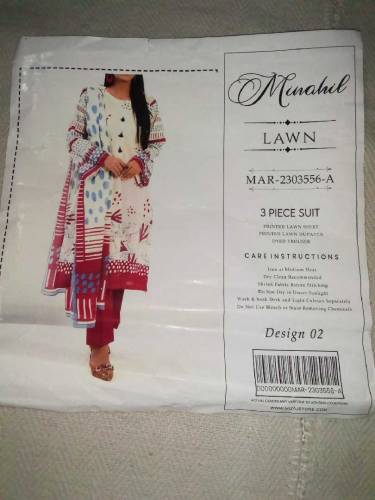 Minahil unstitched suit 3 piece Printed lawn for girls/women 