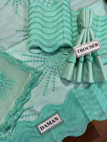 unstiched Cotton chicken kaari with organza dupatta 