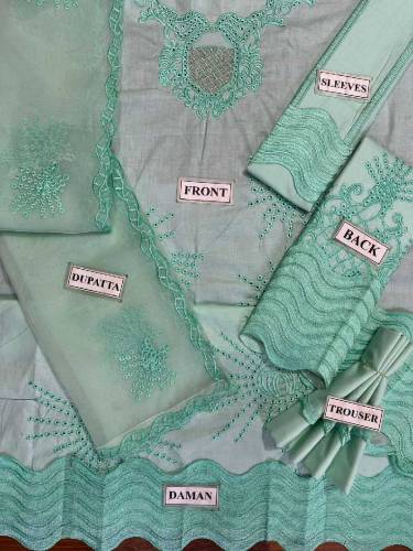 unstiched Cotton chicken kaari with organza dupatta 