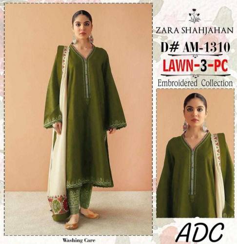 3PC Unstitched Lawn Embroidered Suit 