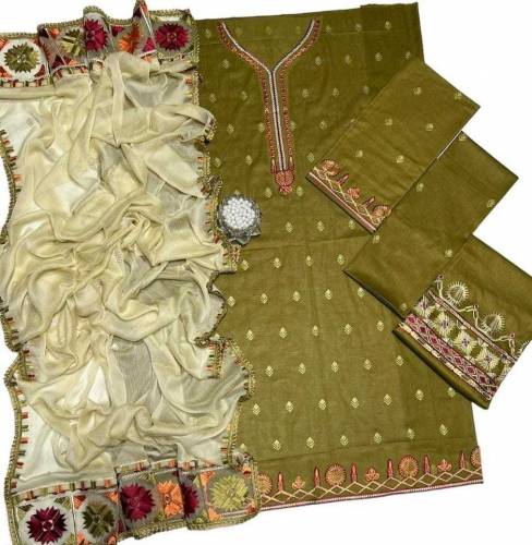 3PC Unstitched Lawn Embroidered Suit 