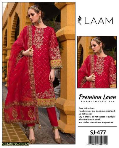 3 pcs women's unstitched lawn embroidered sui