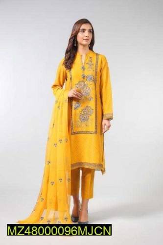 3 pcs women's unstitched lawn embroidered sui