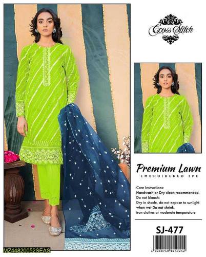 3 pcs women's unstitched lawn embroidered sui