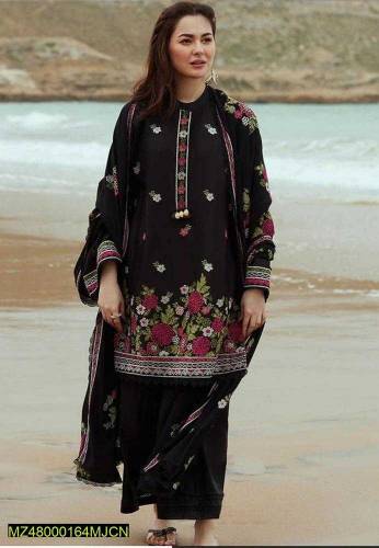 3 pcs women's unstitched lawn embroidered sui