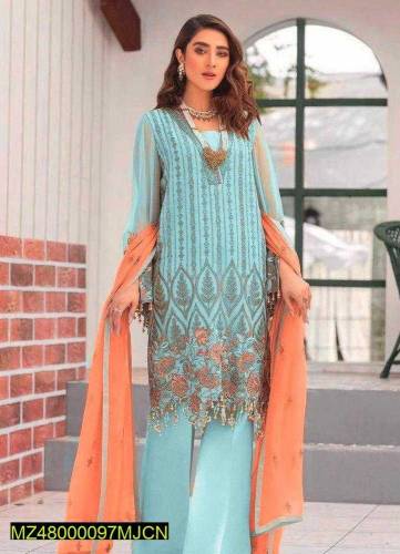 3 pcs women's unstitched lawn embroidered sui