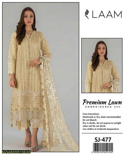 3 pcs women's unstitched lawn embroidered sui