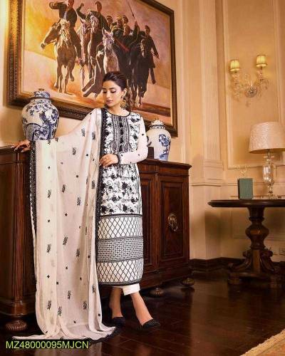 3 pcs women's unstitched lawn embroidered sui