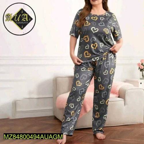 2 Pcs Women Stitched Jersey Printed Night Suit