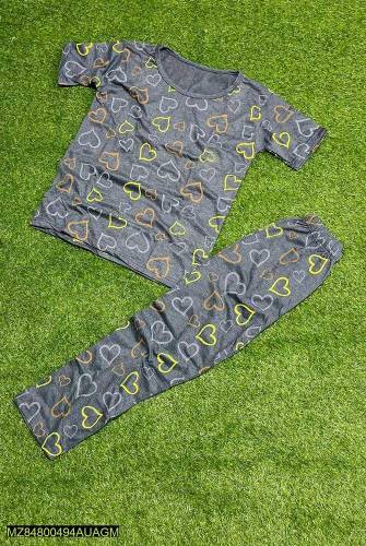 2 Pcs Women Stitched Jersey Printed Night Suit
