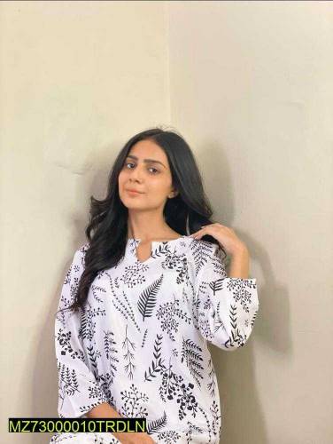 2 pcs women's stitched linen printed suit