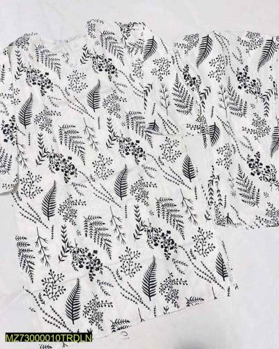2 pcs women's stitched linen printed suit