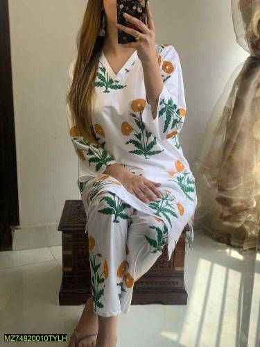 2 pcs Women Stitched Linen Digital Print Shirt & Trouser  