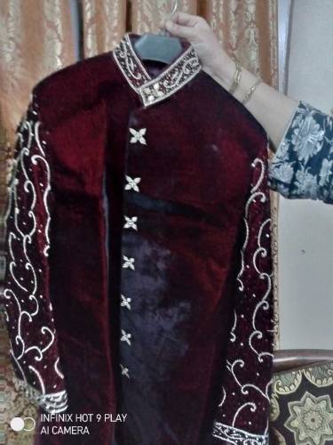 maroon welvet sherwani