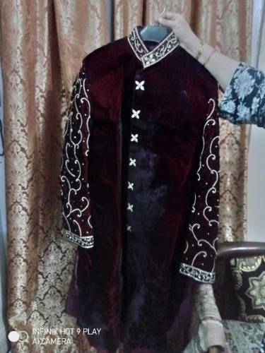 maroon welvet sherwani
