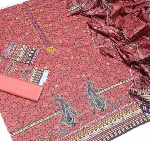 3pcs women unstitched lawn printed suit