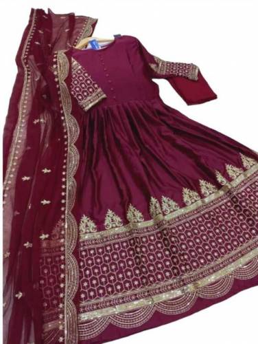 3pcs women's stitched Fancy shamoz silk embroidered maix